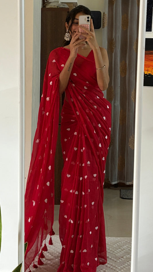 LAHARI -(Red) Pure Mul Cotton Soft Saree