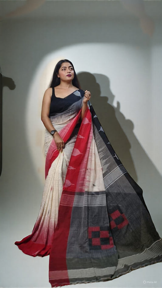 RAJSI- (B&R) Pure Mul Cotton Ikkat Soft Saree