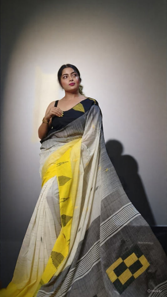 RAJSI- (B&Y) Pure Mul Cotton Ikkat Soft Saree