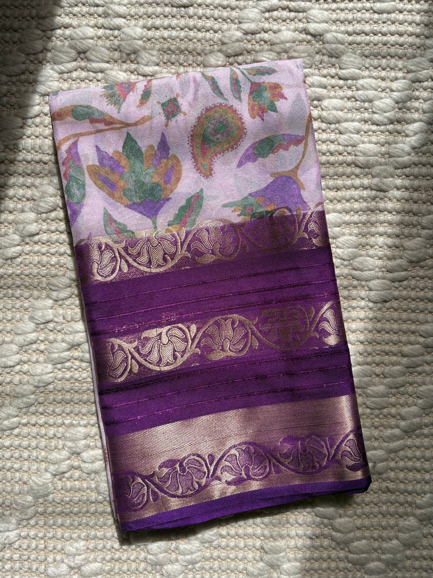 APARNA- Semi Mysore Crepe Floral Print Saree With Sequence Border