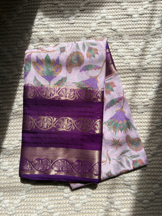 APARNA- Semi Mysore Crepe Floral Print Saree With Sequence Border