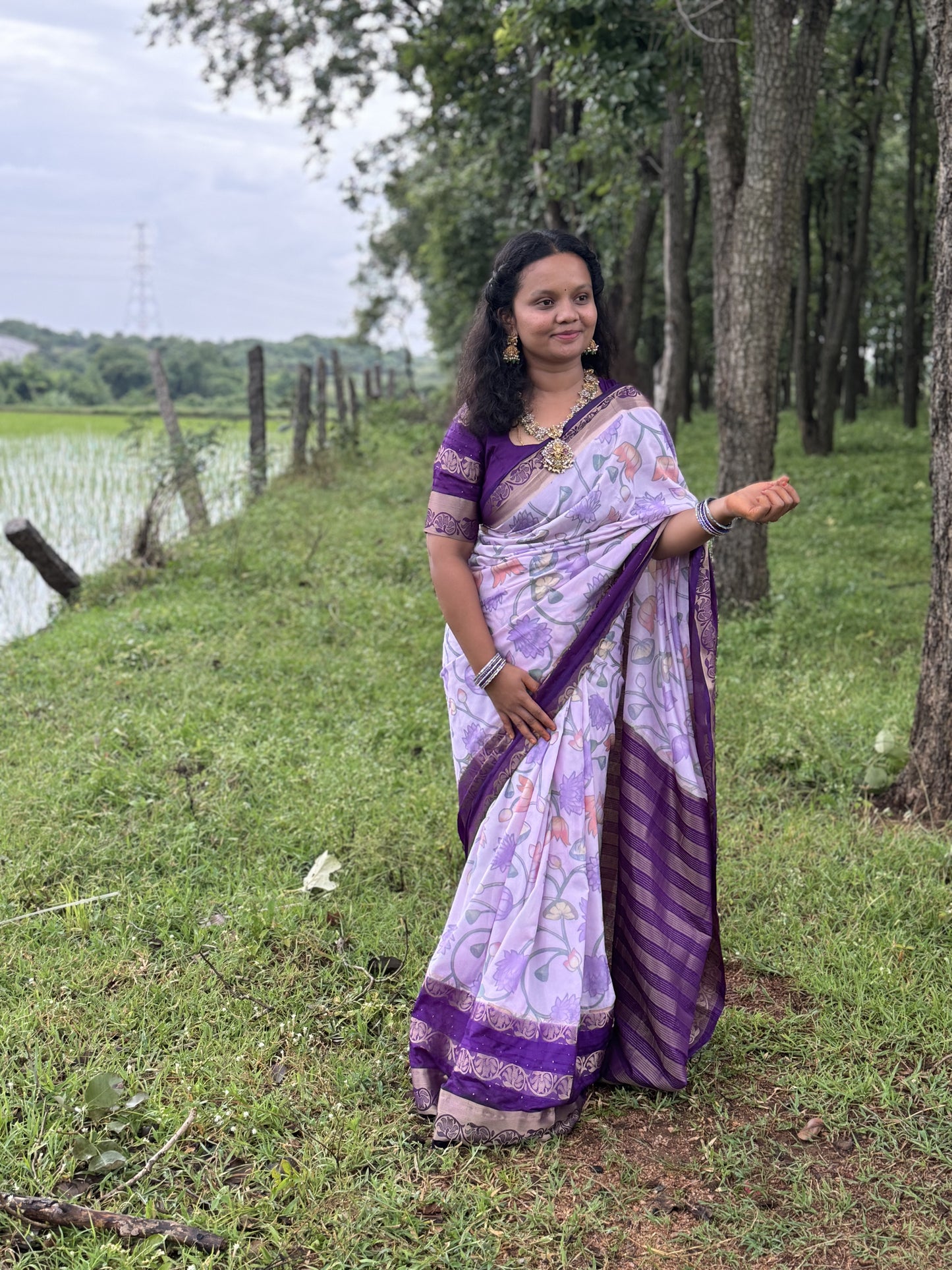 APARNA- Semi Mysore Crepe Floral Print Saree With Sequence Border