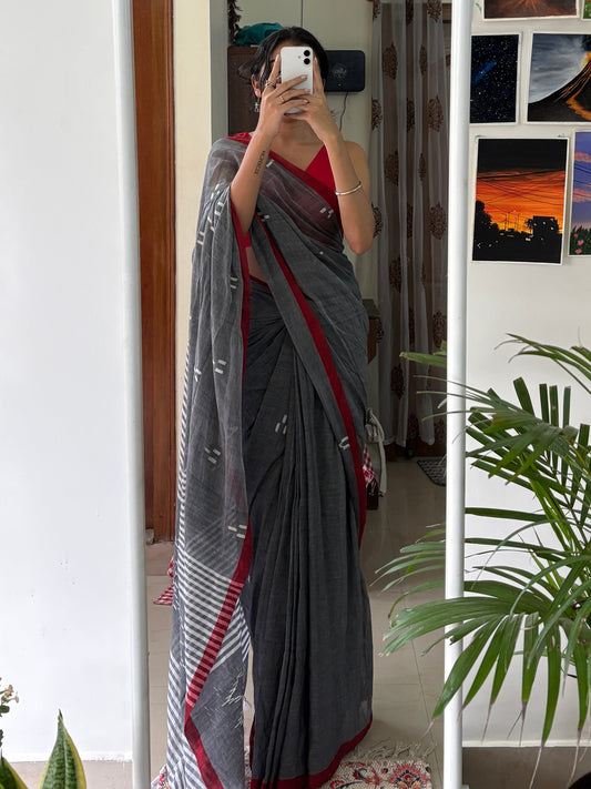 SHARVI - (Grey) Pure Cotton Handwoven Soft Saree