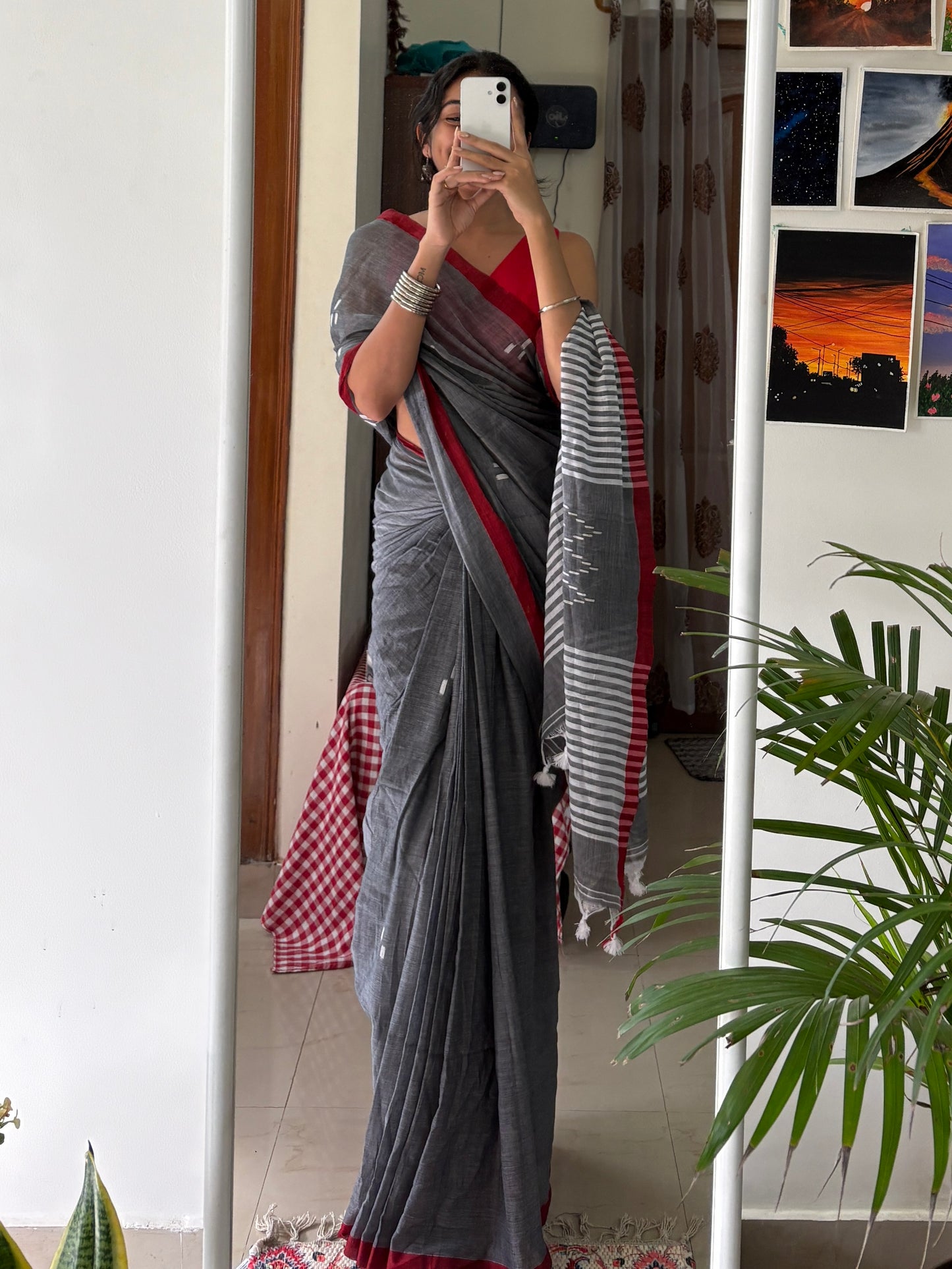 SHARVI - (Grey) Pure Cotton Handwoven Soft Saree