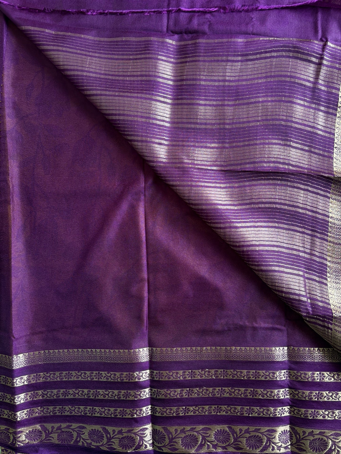 KUMUDINI (Yellow & Purple) - Semi Mysore Crepe Floral Print Saree
