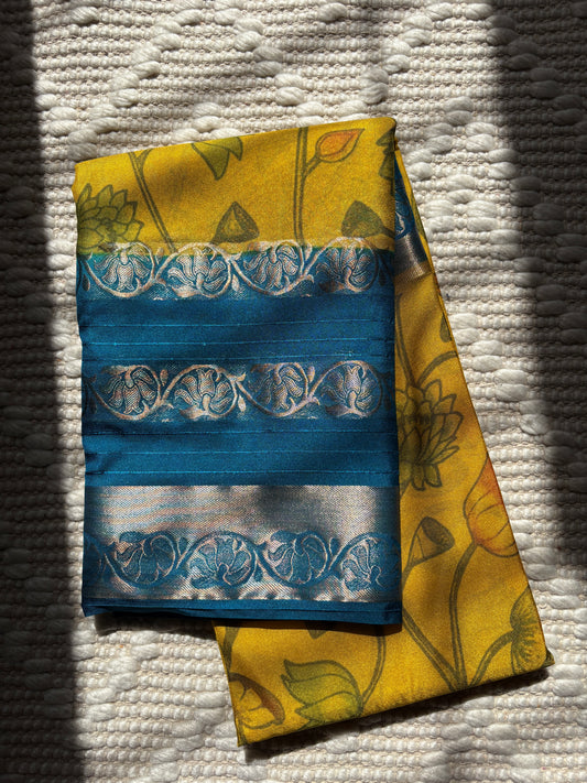 APARNA- Semi Mysore Crepe Floral Print Saree With Sequence Border