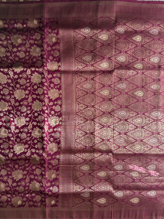 TANVI -(Maroon) Floral Raw Silk Saree