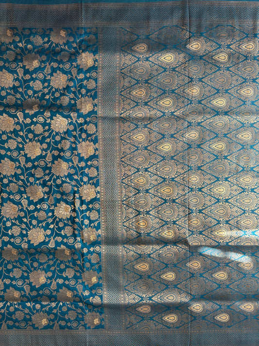 TANVI -(Blue) Floral Raw Silk Saree