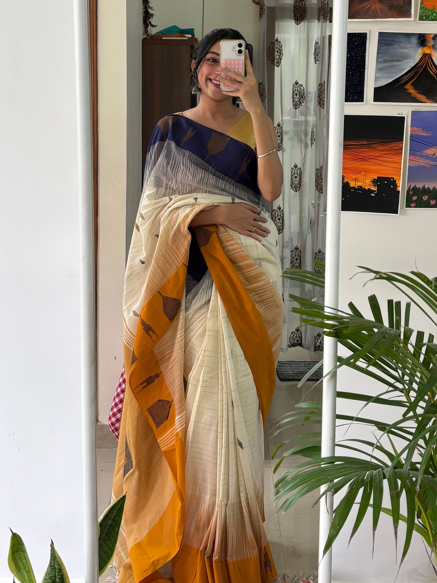 RAJSI- (Y&B) Pure Mul Cotton Ikkat Soft Saree
