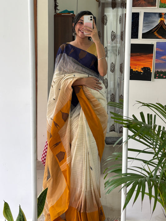RAJSI- (Y&B) Pure Mul Cotton Ikkat Soft Saree