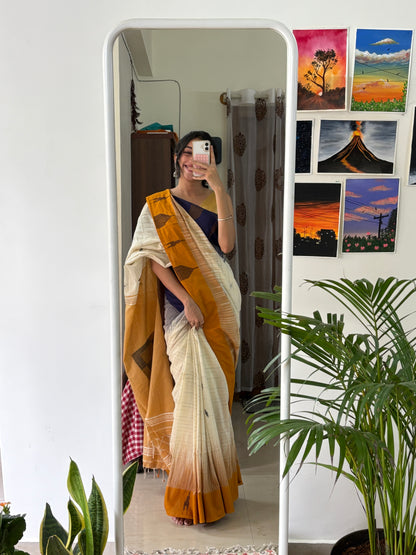 RAJSI- (Y&B) Pure Mul Cotton Ikkat Soft Saree