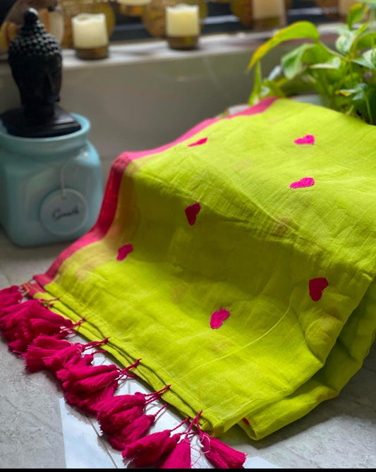 LAHARI -(Green, Pink ) Pure Mul Cotton Soft Saree