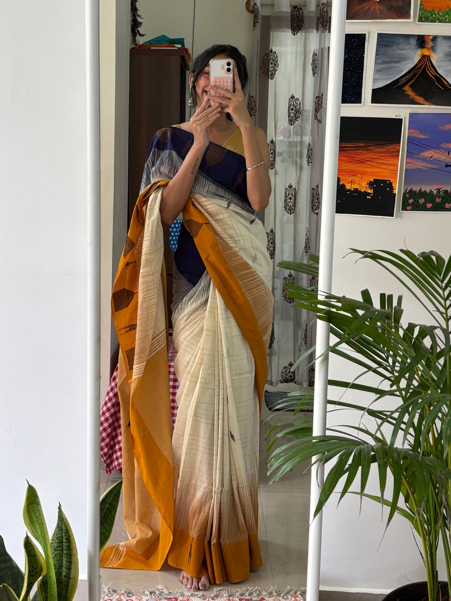 RAJSI- (Y&B) Pure Mul Cotton Ikkat Soft Saree