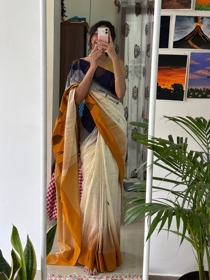 RAJSI- (Y&B) Pure Mul Cotton Ikkat Soft Saree