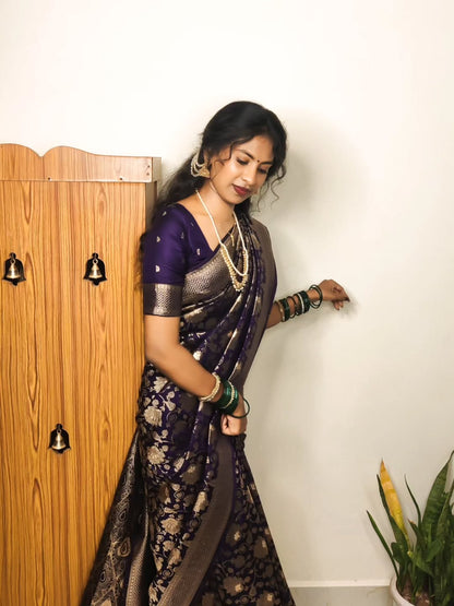 TANVI - Floral Raw Silk Saree