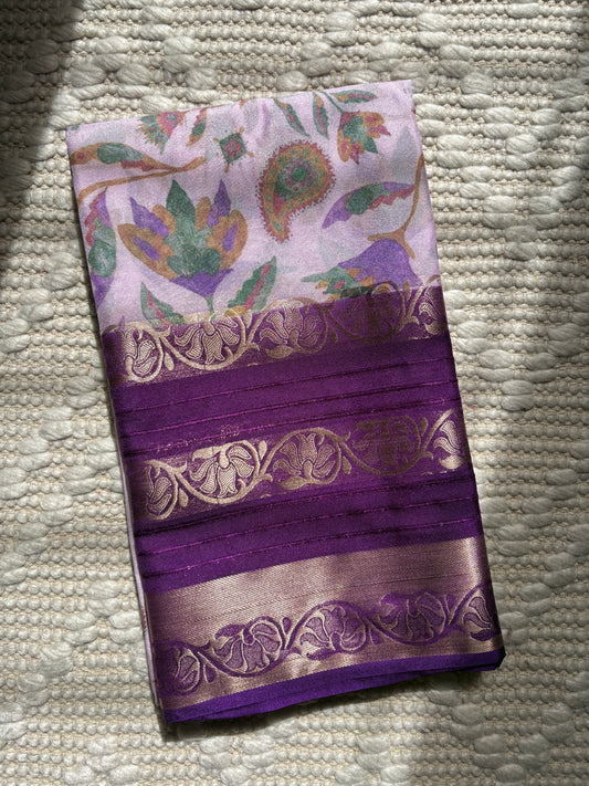 APARNA- Semi Mysore Crepe Floral Print Saree With Sequence Border