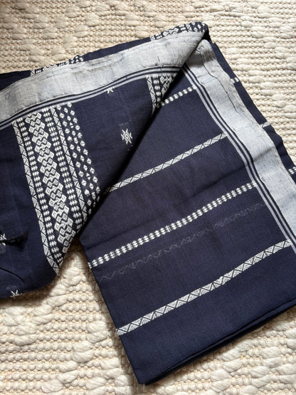 GAYATRI - (Deep Blue) Pure Cotton Stripes Soft Saree