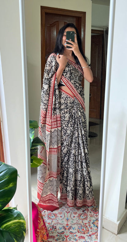 AARTI - Hand Block Print Mulmul Cotton Saree