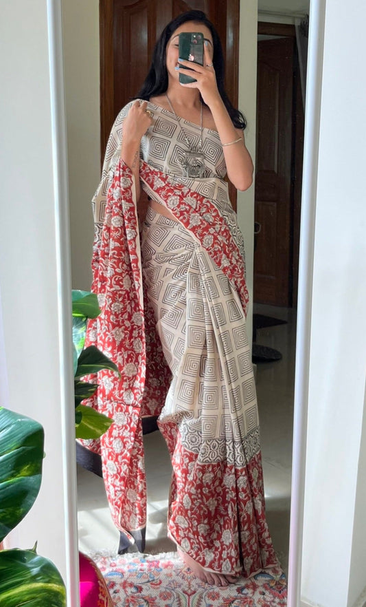 JANAKI - Hand Block Print Mulmul Cotton Saree