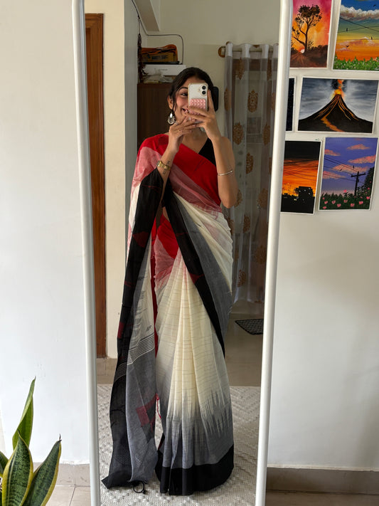 RAJSI- (B&R) Pure Mul Cotton Ikkat Soft Saree