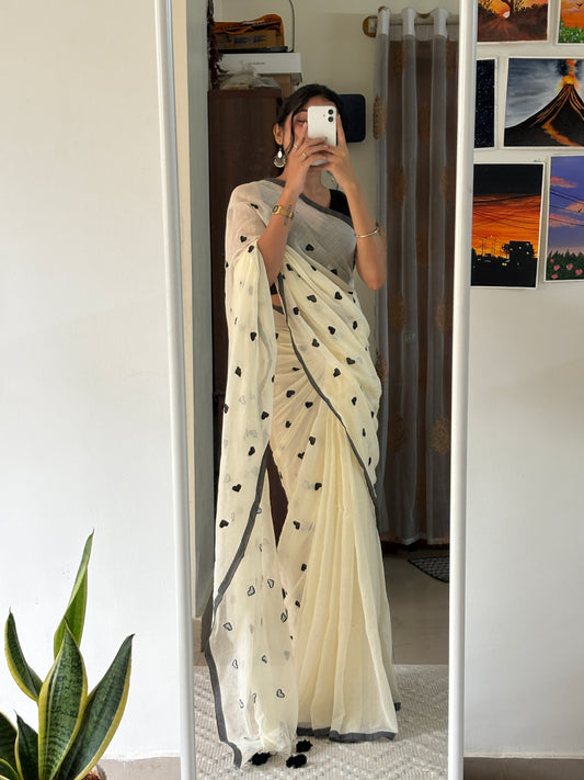 LAHARI - (B&W) Pure Mul Cotton Soft Saree