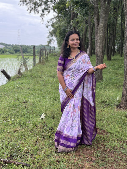 APARNA- Semi Mysore Crepe Floral Print Saree With Sequence Border