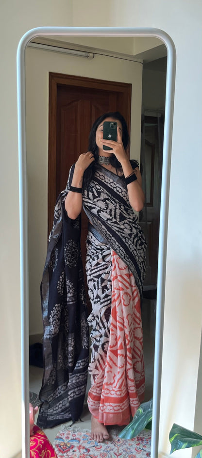 MRIDULA - Hand Block Print Linen Saree