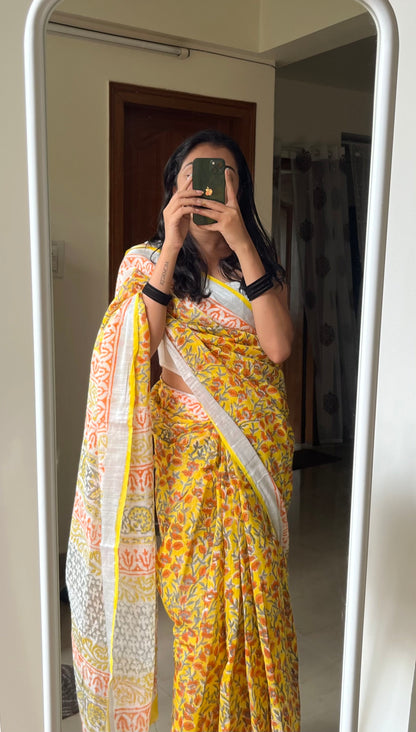 PUSHPA - Hand Block Print Linen Saree