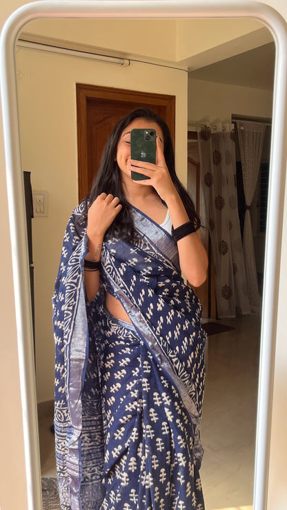 AMBIKA - Hand Block Print Linen Saree