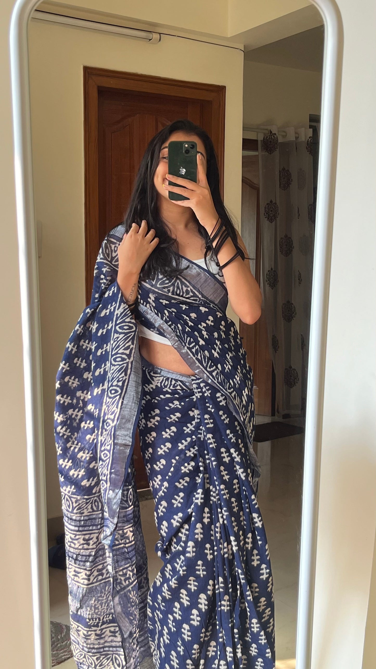 AMBIKA - Hand Block Print Linen Saree