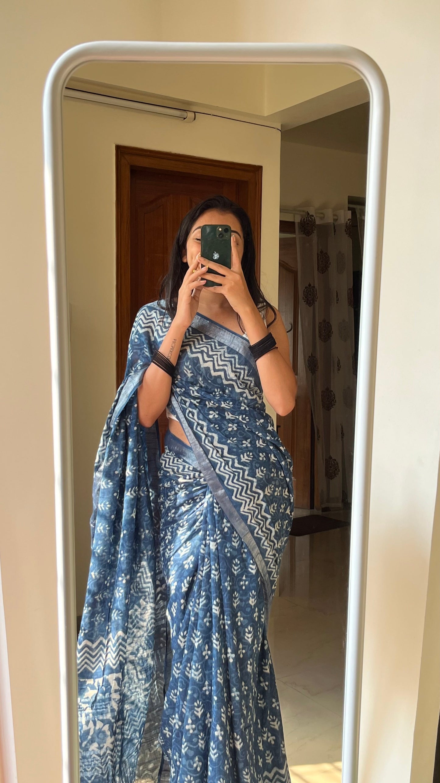 ANASUYA - Hand Block Print Linen Saree