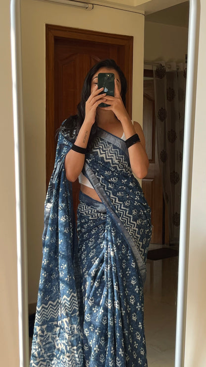 ANASUYA - Hand Block Print Linen Saree