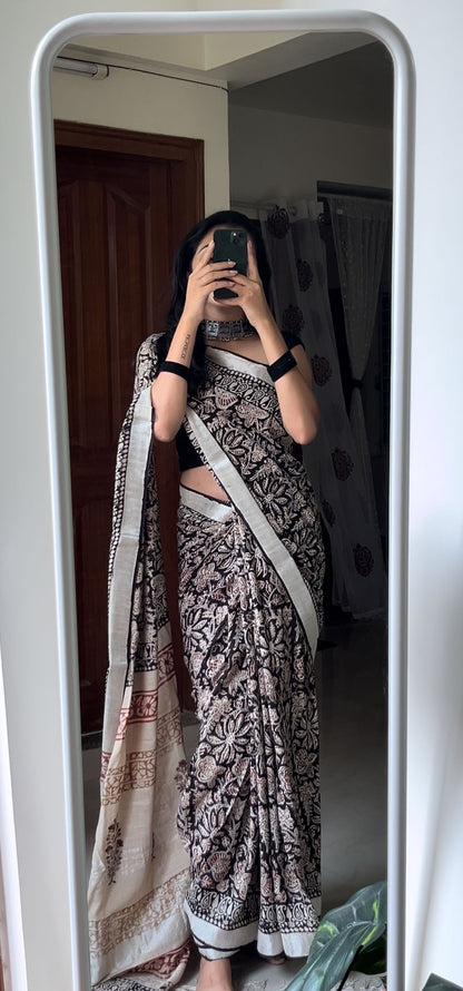 URMILA - Hand Block Print Linen Saree