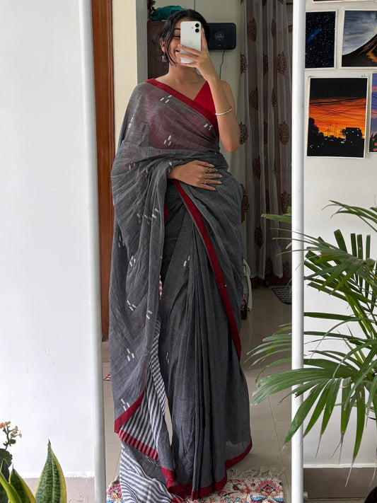 SHARVI -  (Grey) Pure Cotton Handwoven Soft Saree