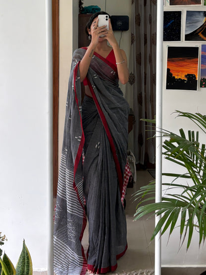 SHARVI -  (Grey) Pure Cotton Handwoven Soft Saree