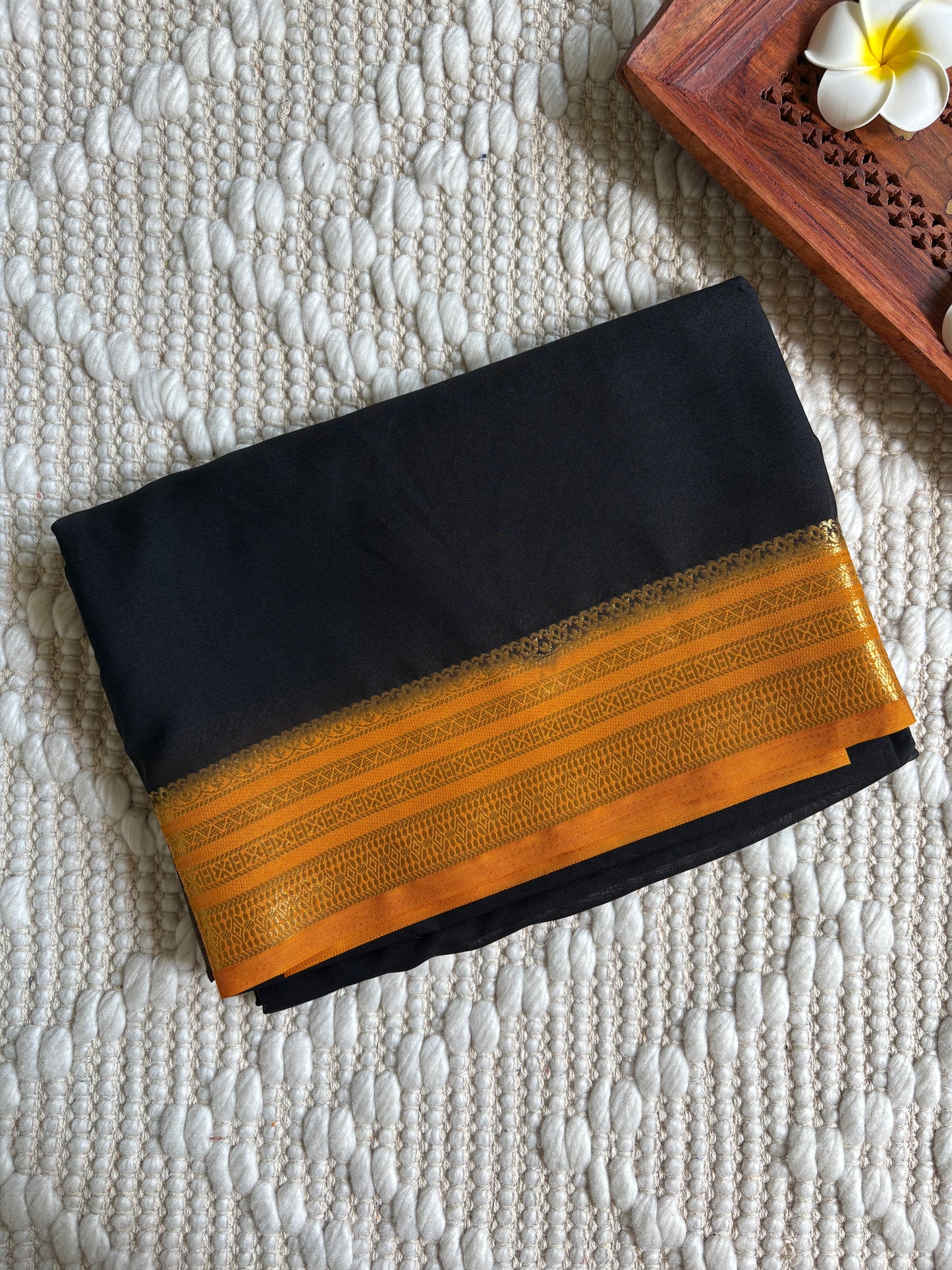 VASUDHA (Black & Yellow) - Semi Crepe Mysore Silk Saree