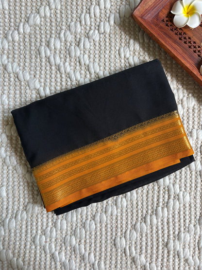 VASUDHA (Black & Yellow) - Semi Crepe Mysore Silk Saree