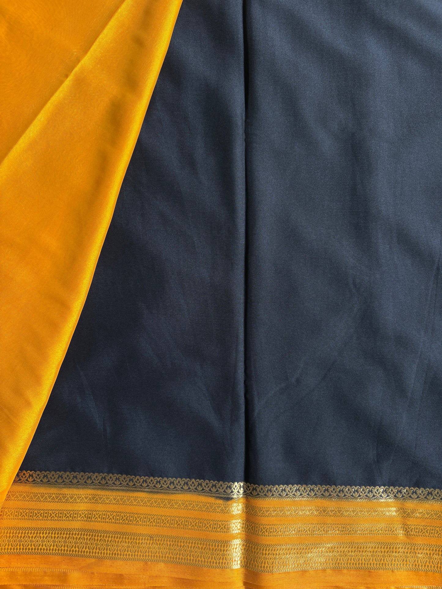 VASUDHA (Black & Yellow) - Semi Crepe Mysore Silk Saree