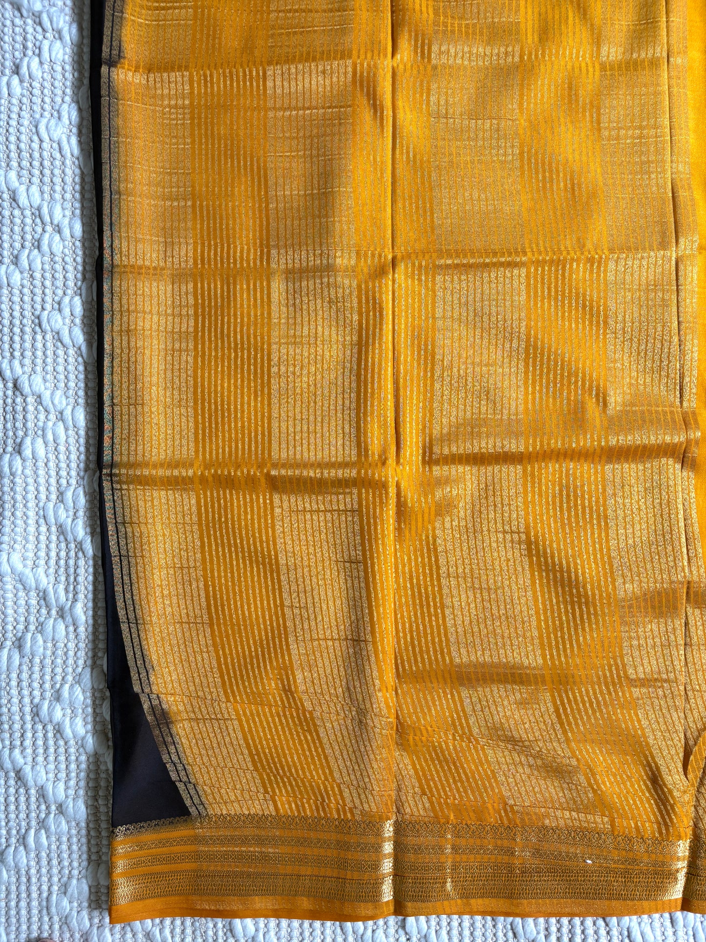 VASUDHA (Black & Yellow) - Semi Crepe Mysore Silk Saree