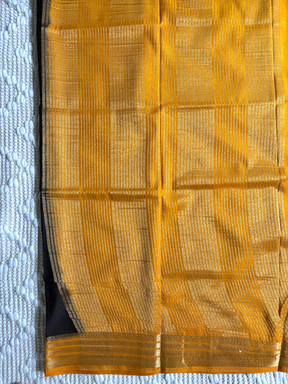 VASUDHA (Black & Yellow) - Semi Crepe Mysore Silk Saree