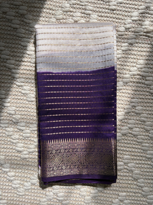 SAMHITHA (White & Purple) - Semi Viscose Silk Saree