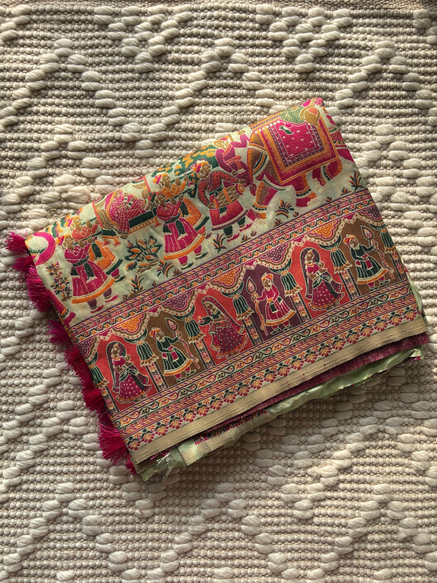 RUDRANI (Pastel green)- Pure Hand Weaving Kalamkari Saree