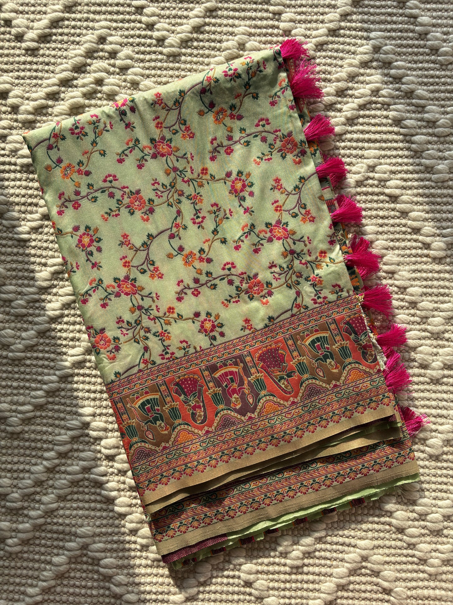 RUDRANI (Pastel green)- Pure Hand Weaving Kalamkari Saree