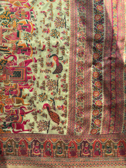 RUDRANI (Pastel green)- Pure Hand Weaving Kalamkari Saree