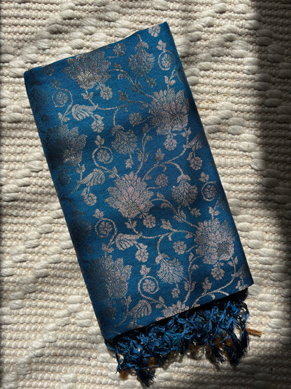 TANVI -(Blue) Floral Raw Silk Saree