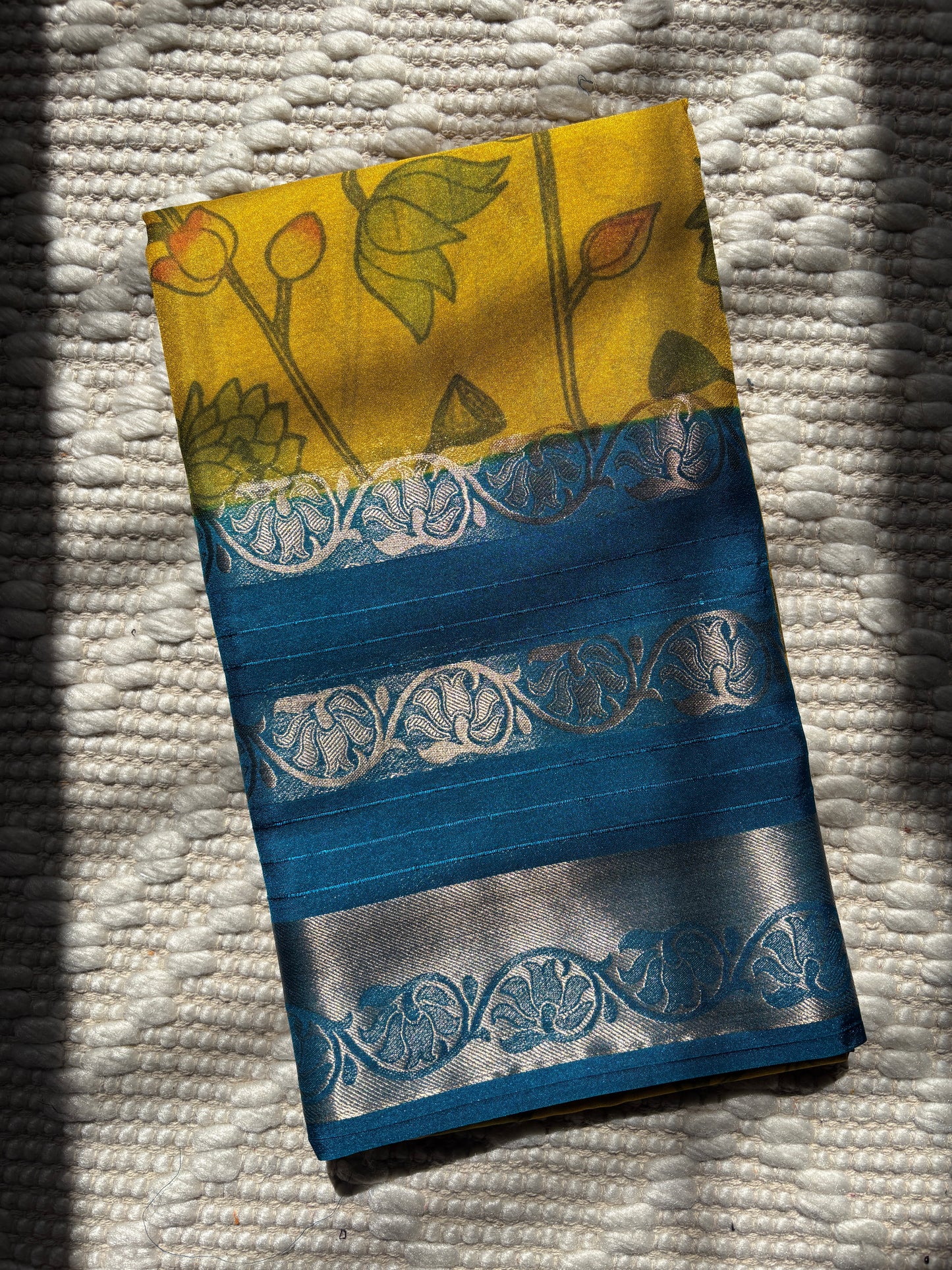 APARNA- Semi Mysore Crepe Floral Print Saree With Sequence Border