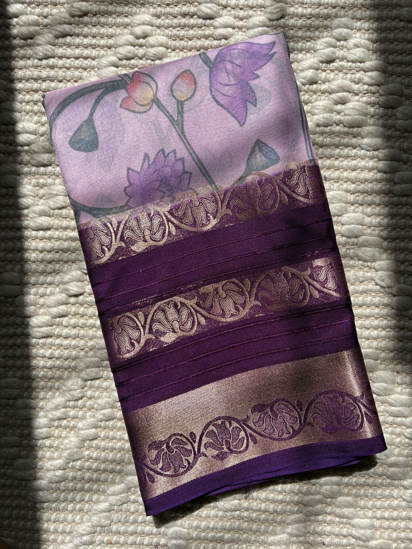 APARNA- Semi Mysore Crepe Floral Print Saree With Sequence Border