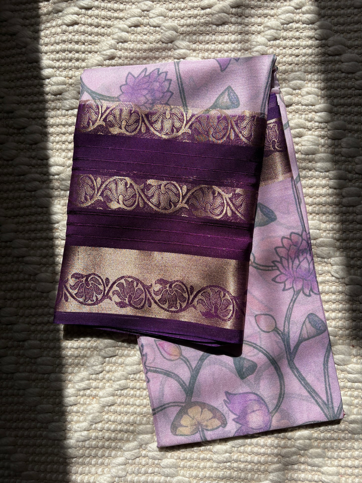APARNA- Semi Mysore Crepe Floral Print Saree With Sequence Border