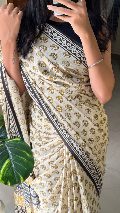 SUBHADRA - Hand Block Print Mulmul Cotton Saree