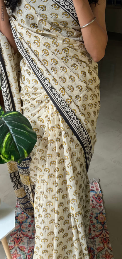 SUBHADRA - Hand Block Print Mulmul Cotton Saree